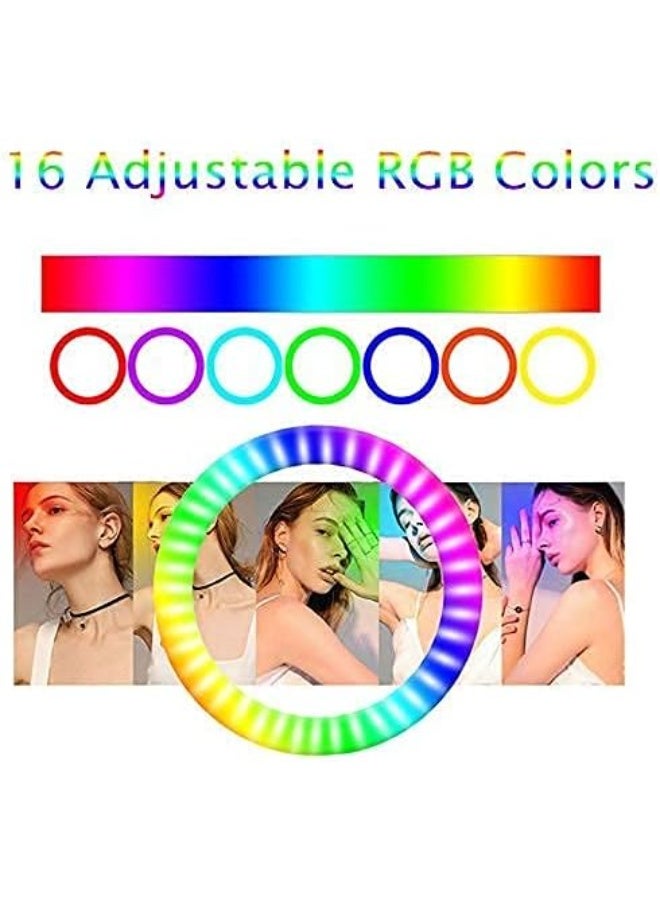 Professional 12-inch RGB Ring Light with 8-Feet Extendable Tripod Stand - Dimmable LED Circle Light with Phone Holder for Vlogging and Streaming - Image 4